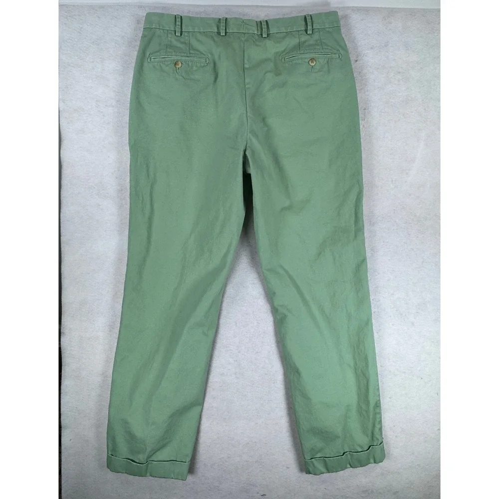 Peter Millar Mens Sage Green Flat Front Chino Pants 36 Cuffed Straight Leg